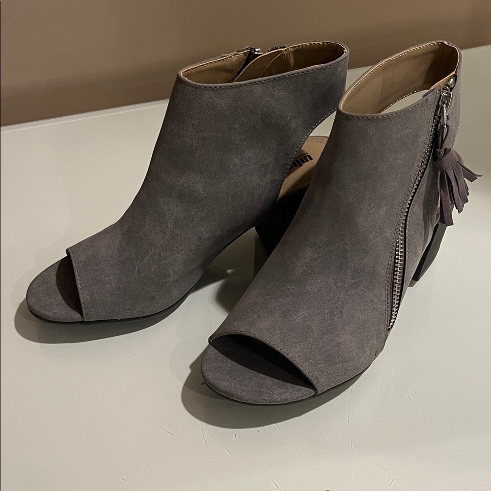 Unlisted by Kenneth Cole light grey suede like  Peep-Toe Ankle Boots